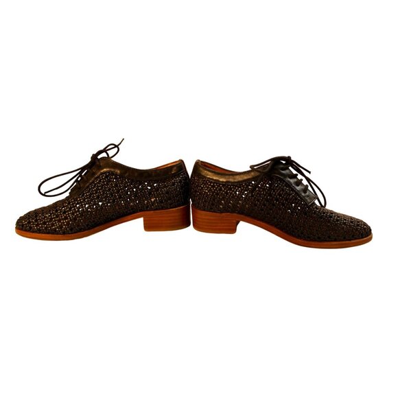 & Other Stories Black Woven Leather Oxford Shoes Lace-Up & Stacked Heel S 6.5 - Picture 6 of 10